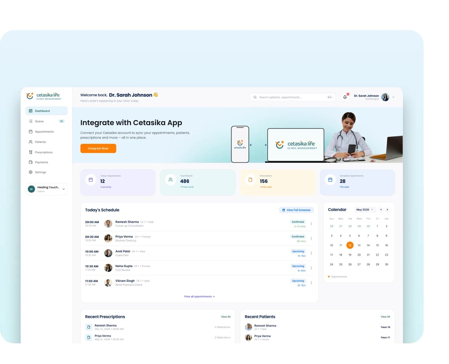 The Cetasika CMS dashboard prompting integration with the Cetasika App